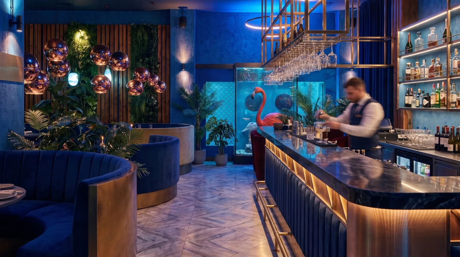 Bar Pelagio z barmanem przygotowującym drink